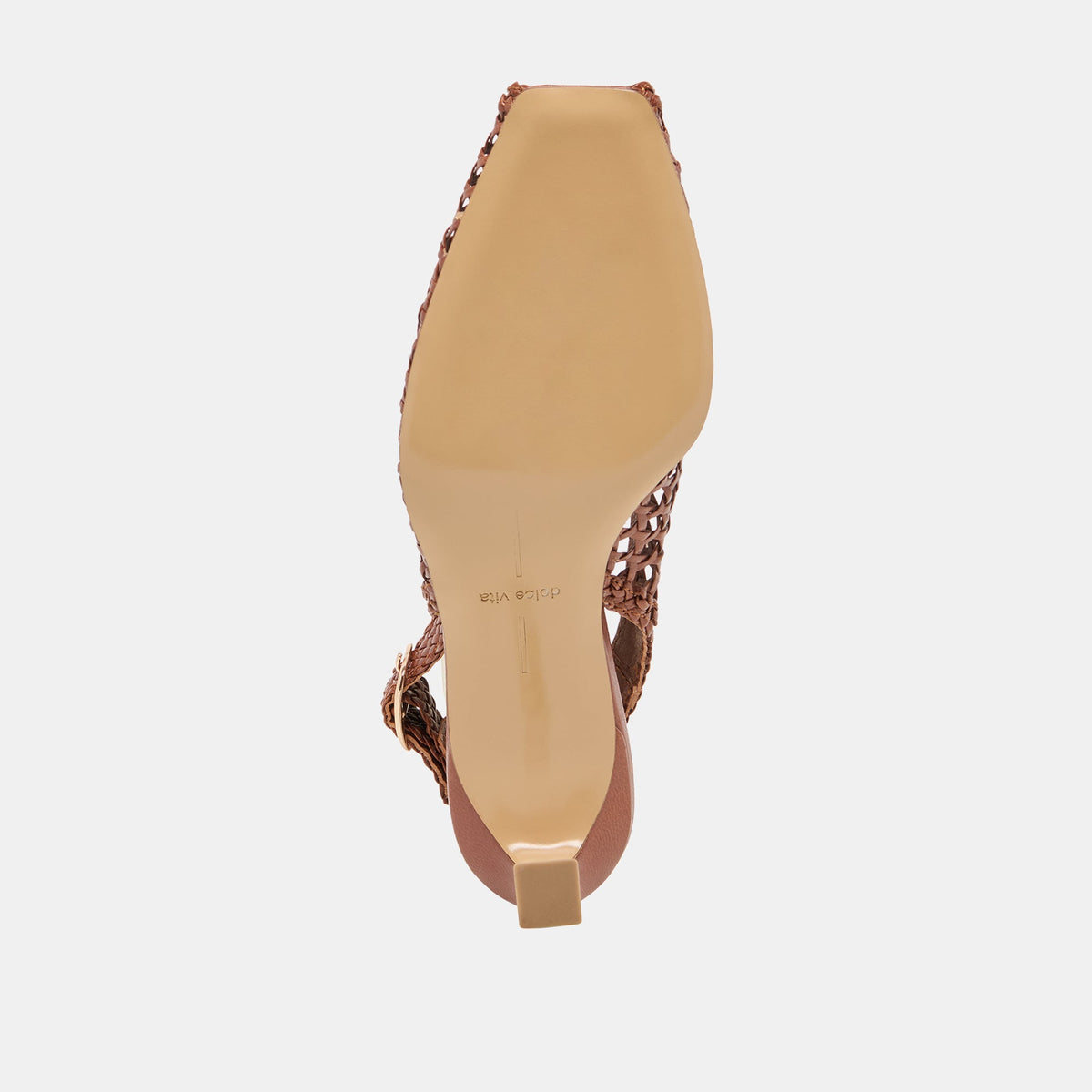 Dolce Vita SHOES REMLA Tan Woven Leather Peep-Toe Kitten Heel