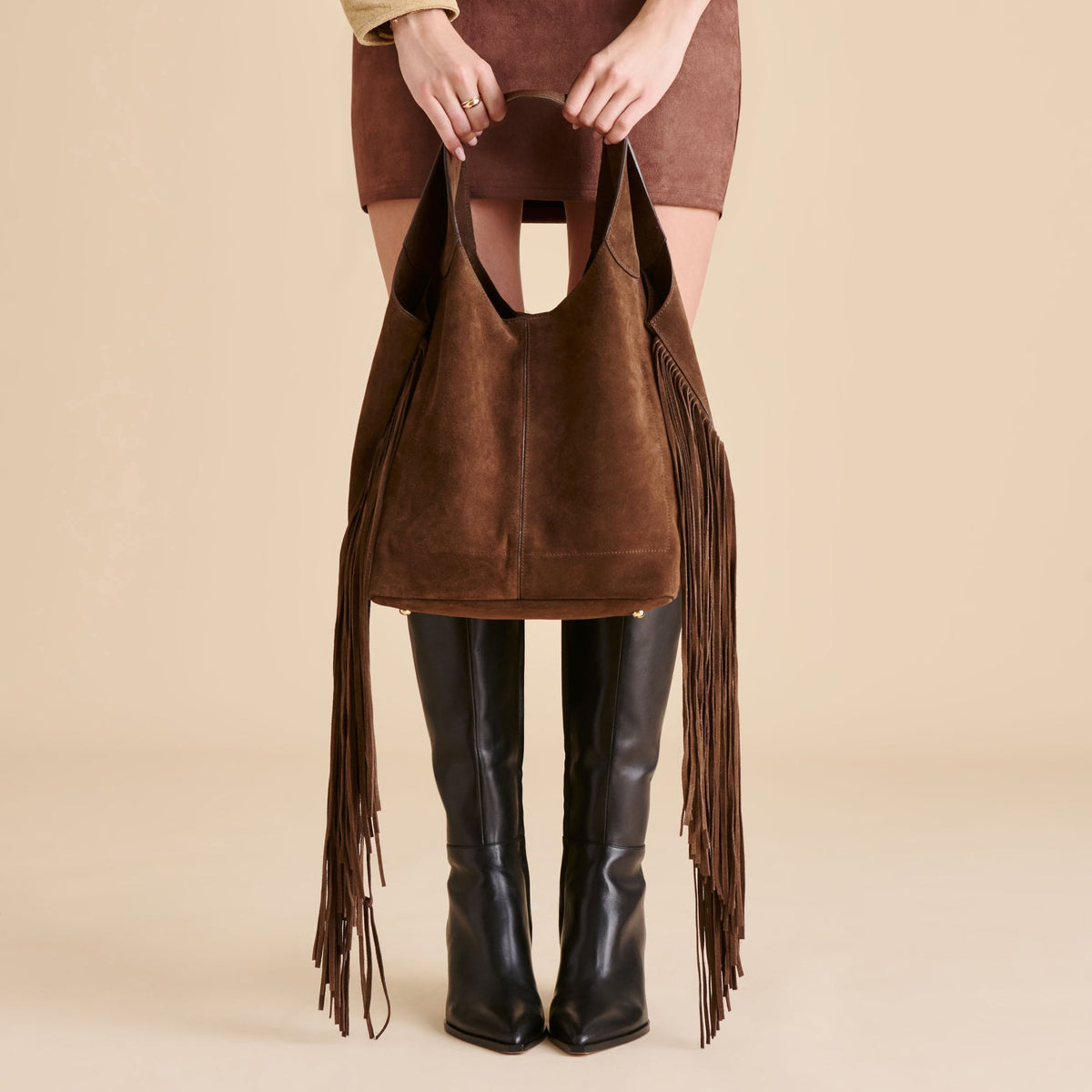 Dolce Vita ACCESSORIES Nakoma Chocolate Suede Shoulder Bag