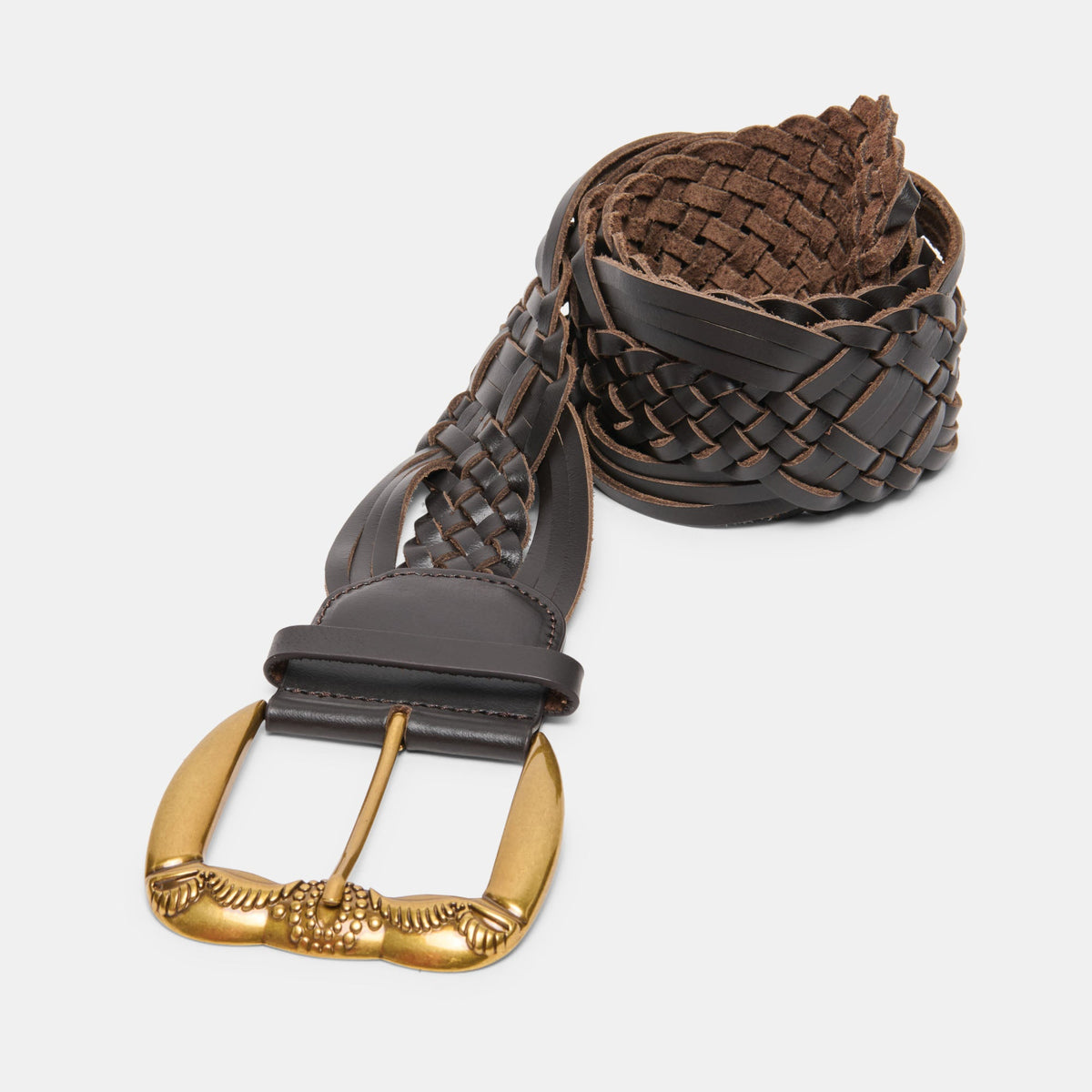 Dolce Vita ACCESSORIES Western Espresso Woven Leather Belt with Silver Buckle