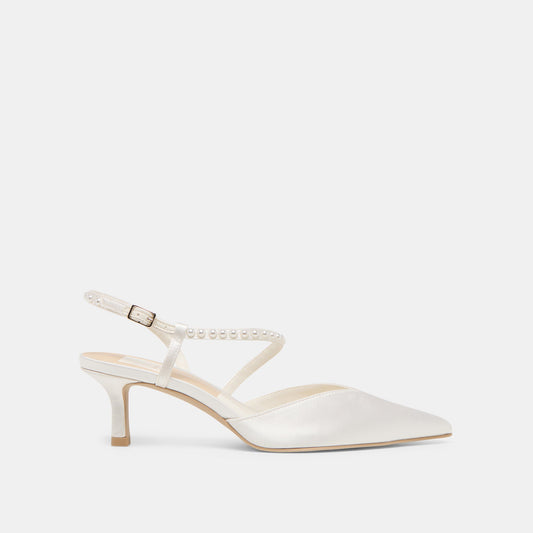 Dolce Vita SHOES Kamra Pearl True White Satin Mid Heels