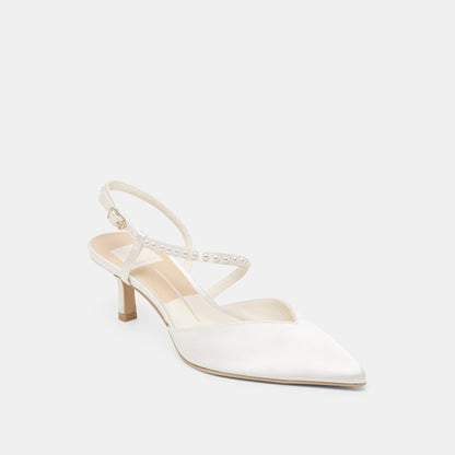 Dolce Vita SHOES Kamra Pearl True White Satin Mid Heels