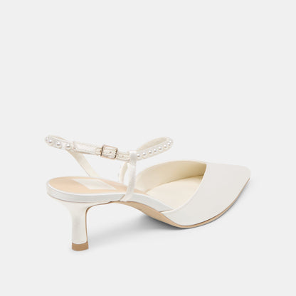 Dolce Vita SHOES Kamra Pearl True White Satin Mid Heels