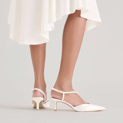 Dolce Vita SHOES Kamra Pearl True White Satin Mid Heels