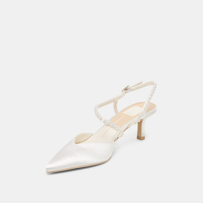 Dolce Vita SHOES Kamra Pearl True White Satin Mid Heels