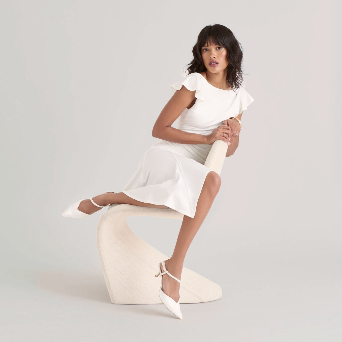 Dolce Vita SHOES Kamra Pearl True White Satin Mid Heels
