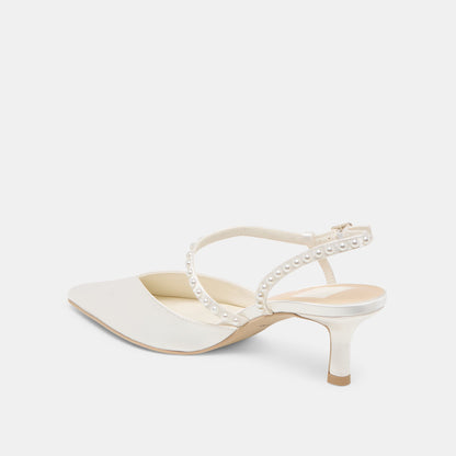 Dolce Vita SHOES Kamra Pearl True White Satin Mid Heels