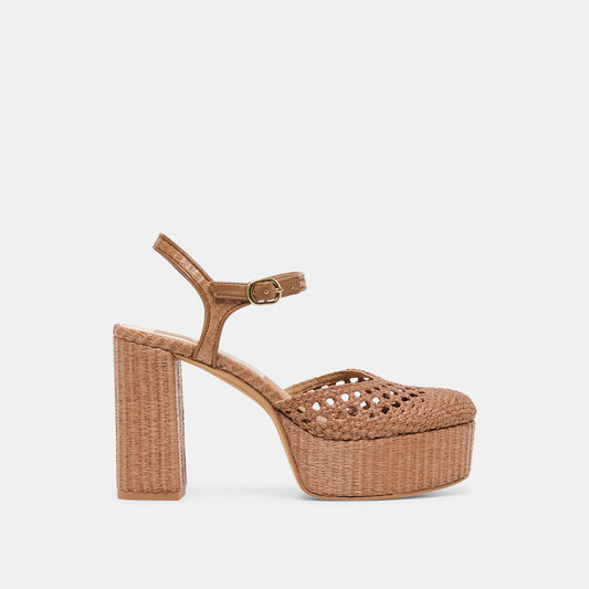 Dolce Vita SHOES Gero Mid Brown Woven Raffia Heels