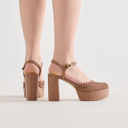Dolce Vita SHOES Gero Mid Brown Woven Raffia Heels