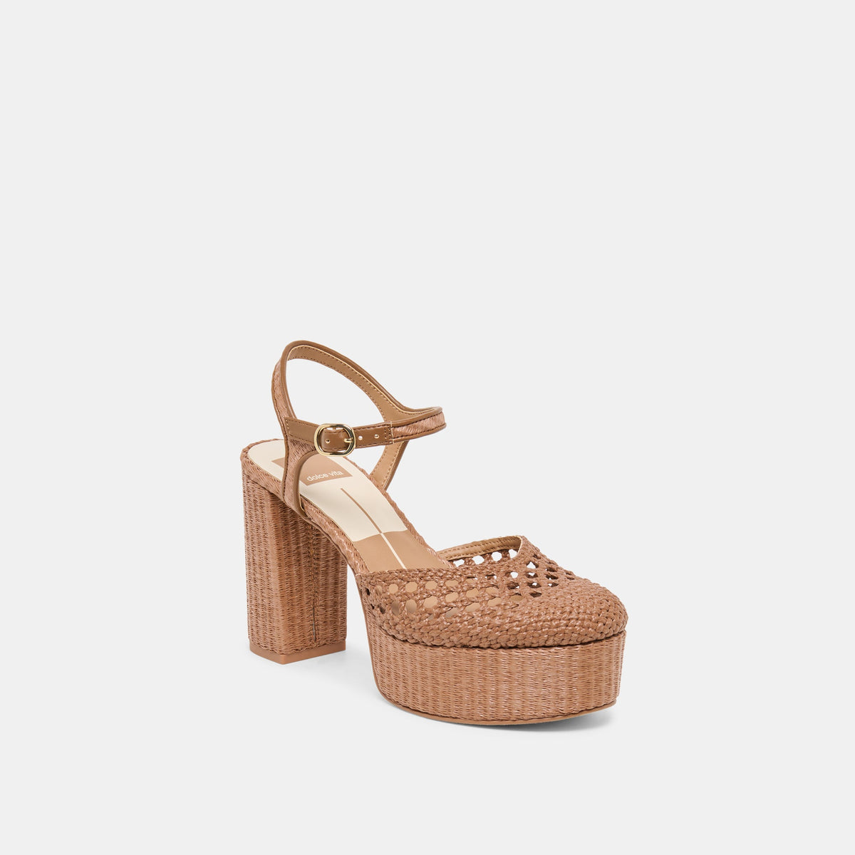 Dolce Vita SHOES Gero Mid Brown Woven Raffia Heels