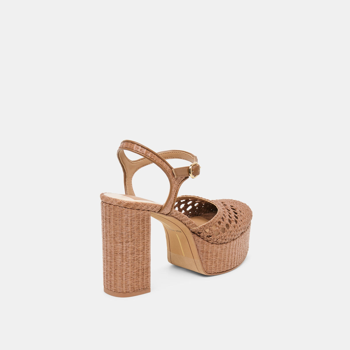 Dolce Vita SHOES Gero Mid Brown Woven Raffia Heels