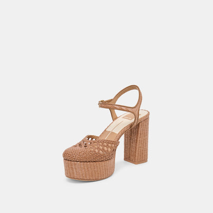 Dolce Vita SHOES Gero Mid Brown Woven Raffia Heels