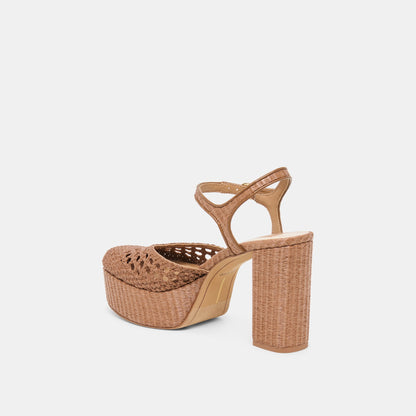 Dolce Vita SHOES Gero Mid Brown Woven Raffia Heels