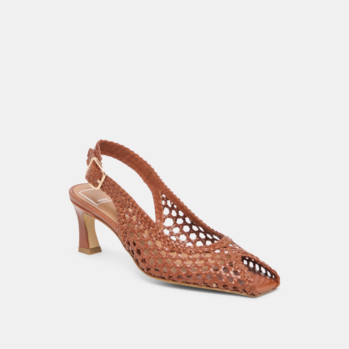 Dolce Vita SHOES REMLA Tan Woven Leather Peep-Toe Kitten Heel