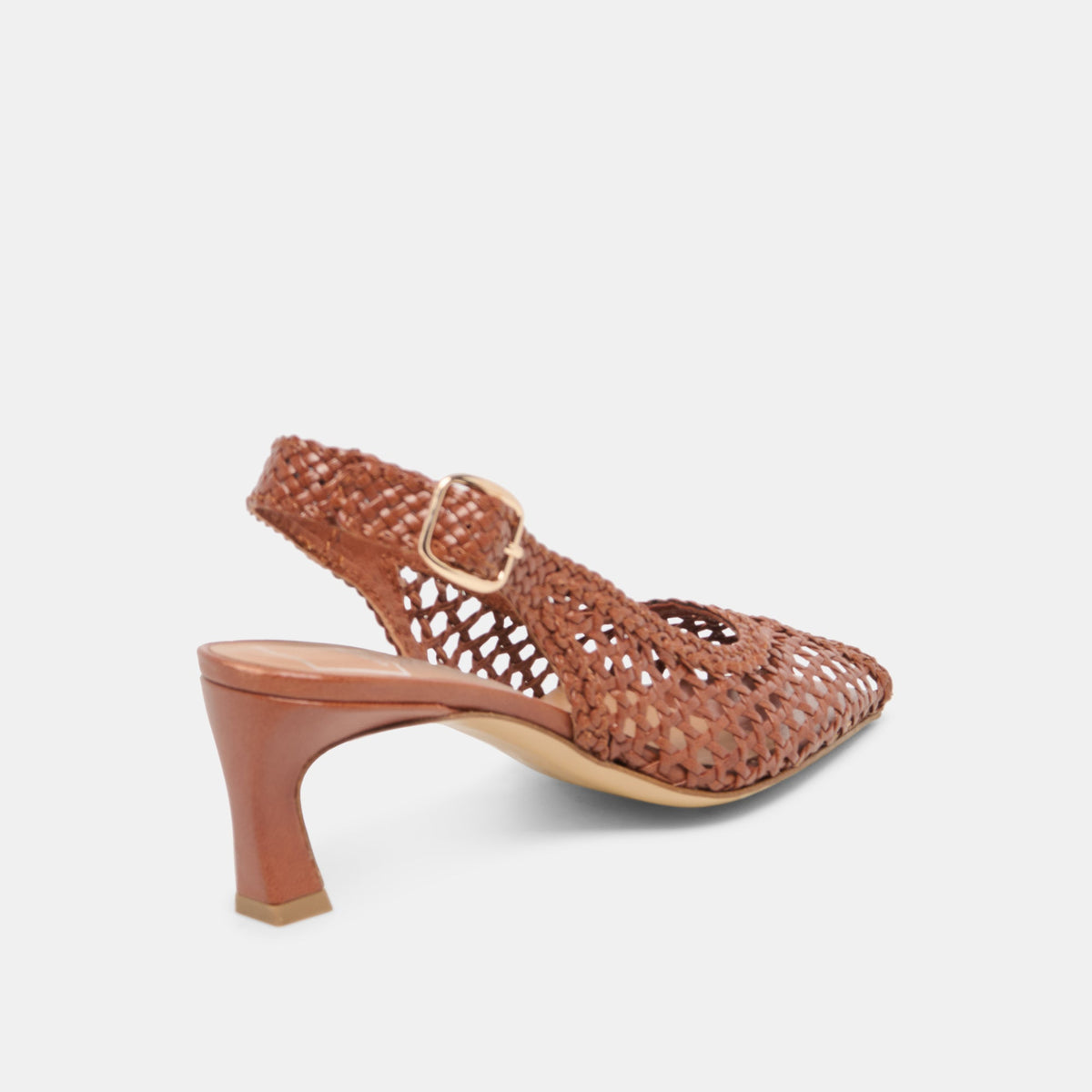 Dolce Vita SHOES REMLA Tan Woven Leather Peep-Toe Kitten Heel