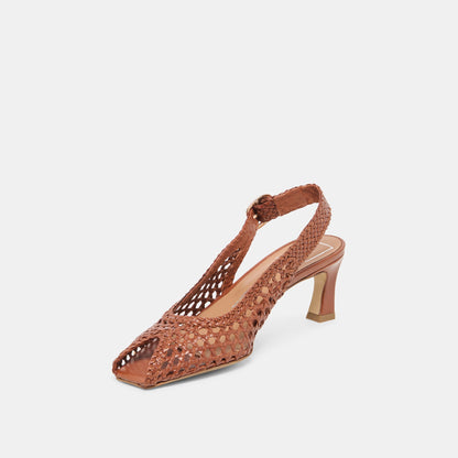 Dolce Vita SHOES REMLA Tan Woven Leather Peep-Toe Kitten Heel