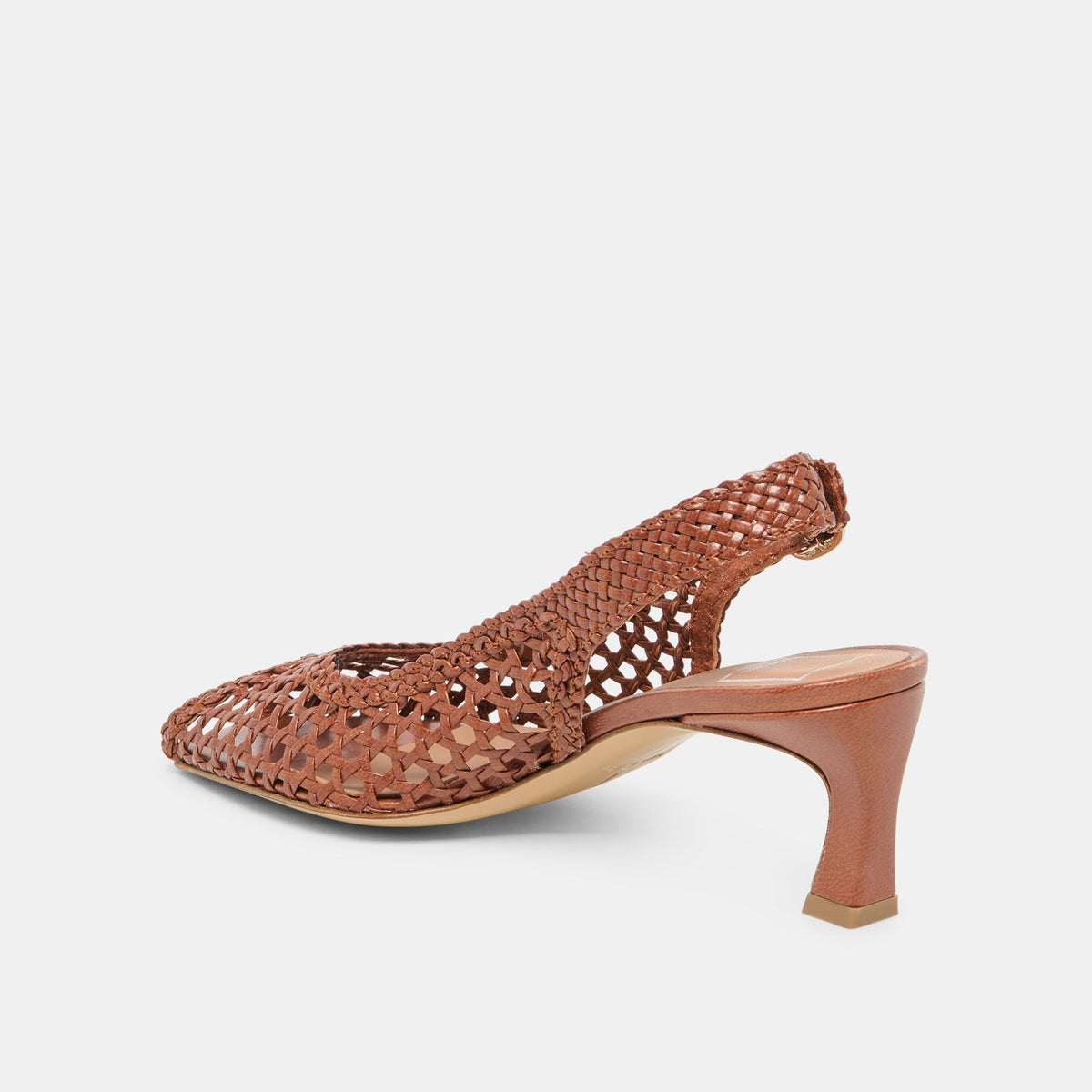 Dolce Vita SHOES REMLA Tan Woven Leather Peep-Toe Kitten Heel