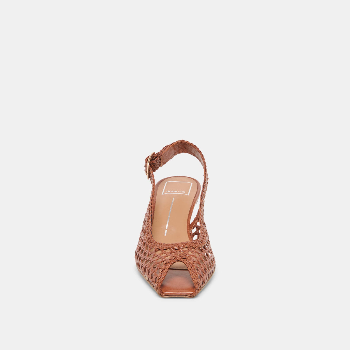 Dolce Vita SHOES REMLA Tan Woven Leather Peep-Toe Kitten Heel
