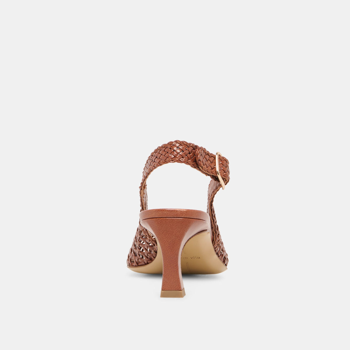 Dolce Vita SHOES REMLA Tan Woven Leather Peep-Toe Kitten Heel