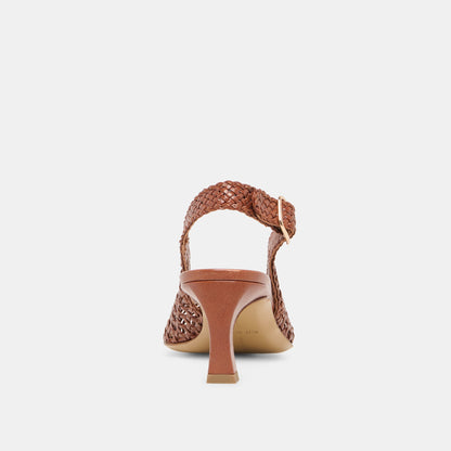 Dolce Vita SHOES REMLA Tan Woven Leather Peep-Toe Kitten Heel