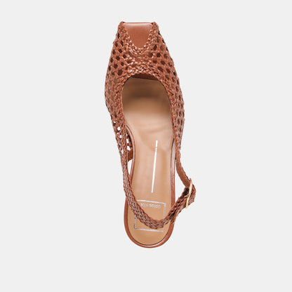 Dolce Vita SHOES REMLA Tan Woven Leather Peep-Toe Kitten Heel