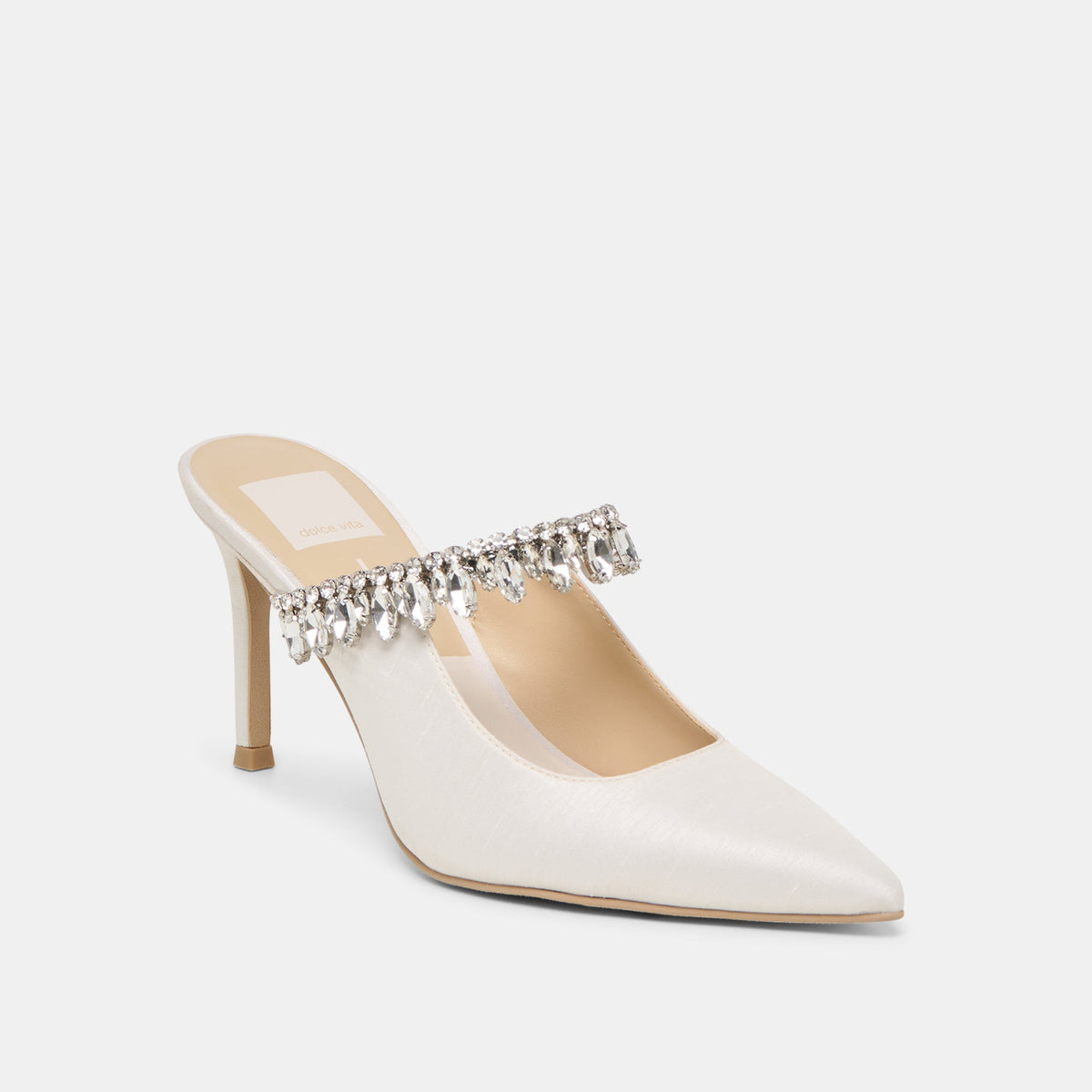 Dolce Vita SHOES Keli Crystal White Satin Heels