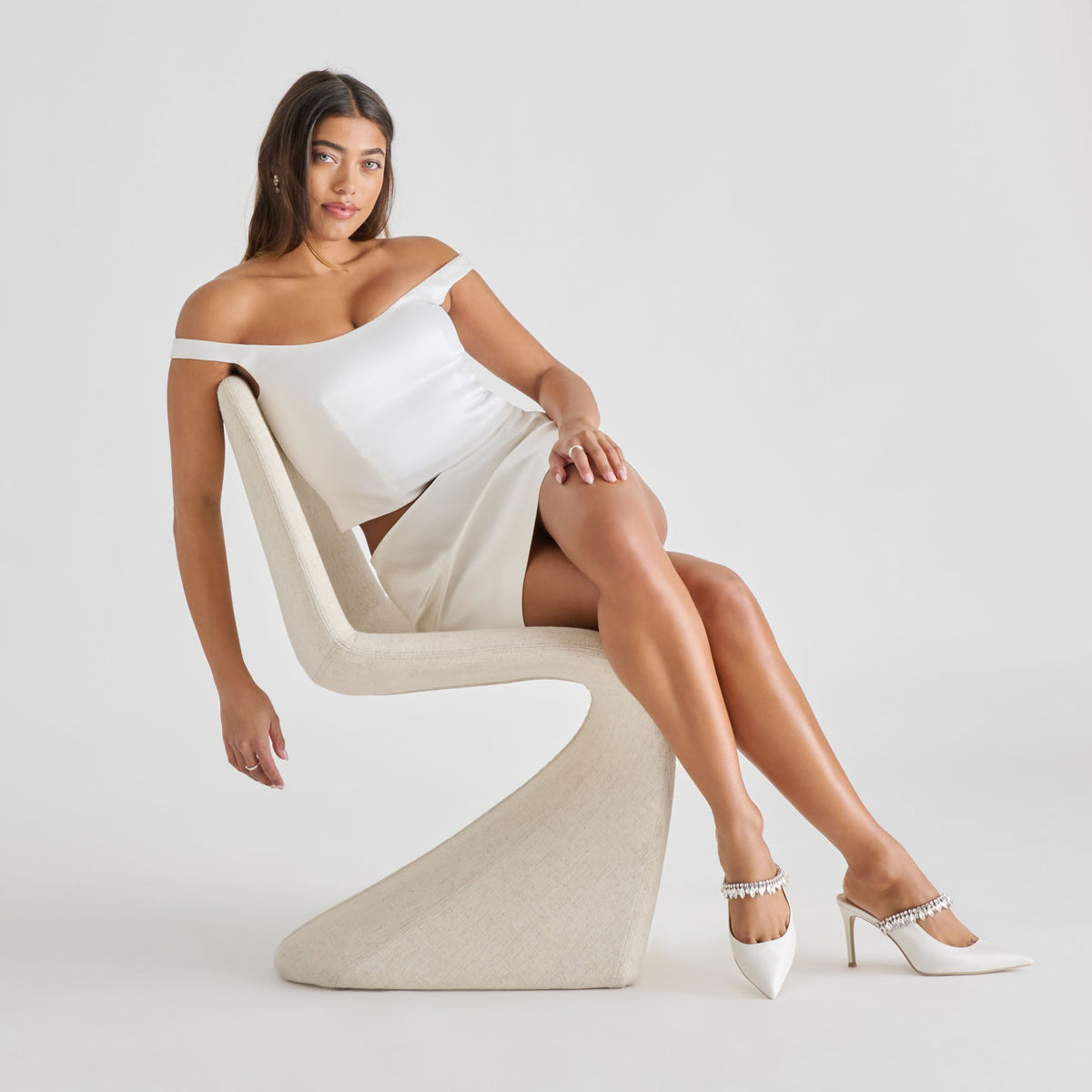Dolce Vita SHOES Keli Crystal White Satin Heels