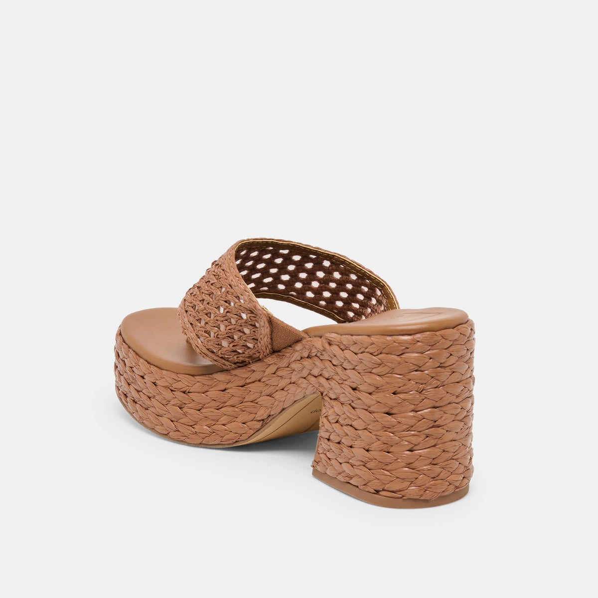 Dolce Vita SHOES RIPPLE Mid Brown Raffia Platform Thong Block Heel