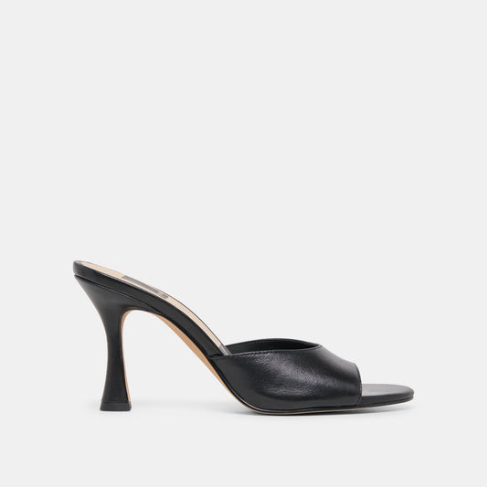 Dolce Vita SHOES ROSHA Black Leather Open-Toe Mule Heels