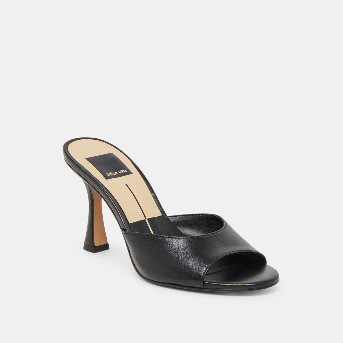 Dolce Vita SHOES ROSHA Black Leather Open-Toe Mule Heels