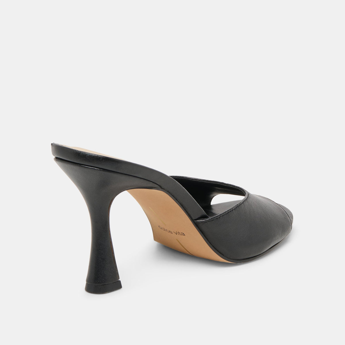 Dolce Vita SHOES ROSHA Black Leather Open-Toe Mule Heels