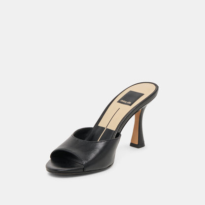 Dolce Vita SHOES ROSHA Black Leather Open-Toe Mule Heels