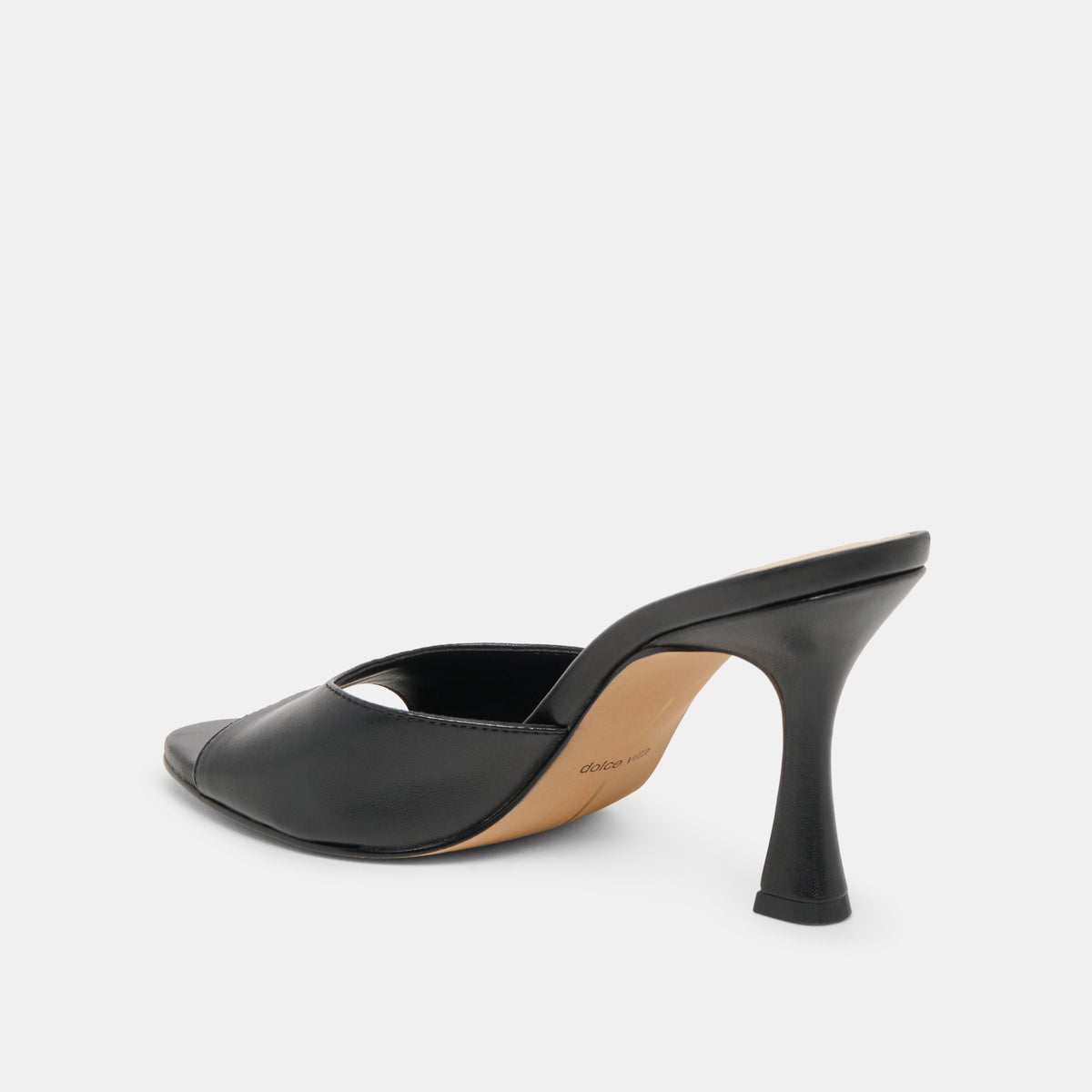 Dolce Vita SHOES ROSHA Black Leather Open-Toe Mule Heels