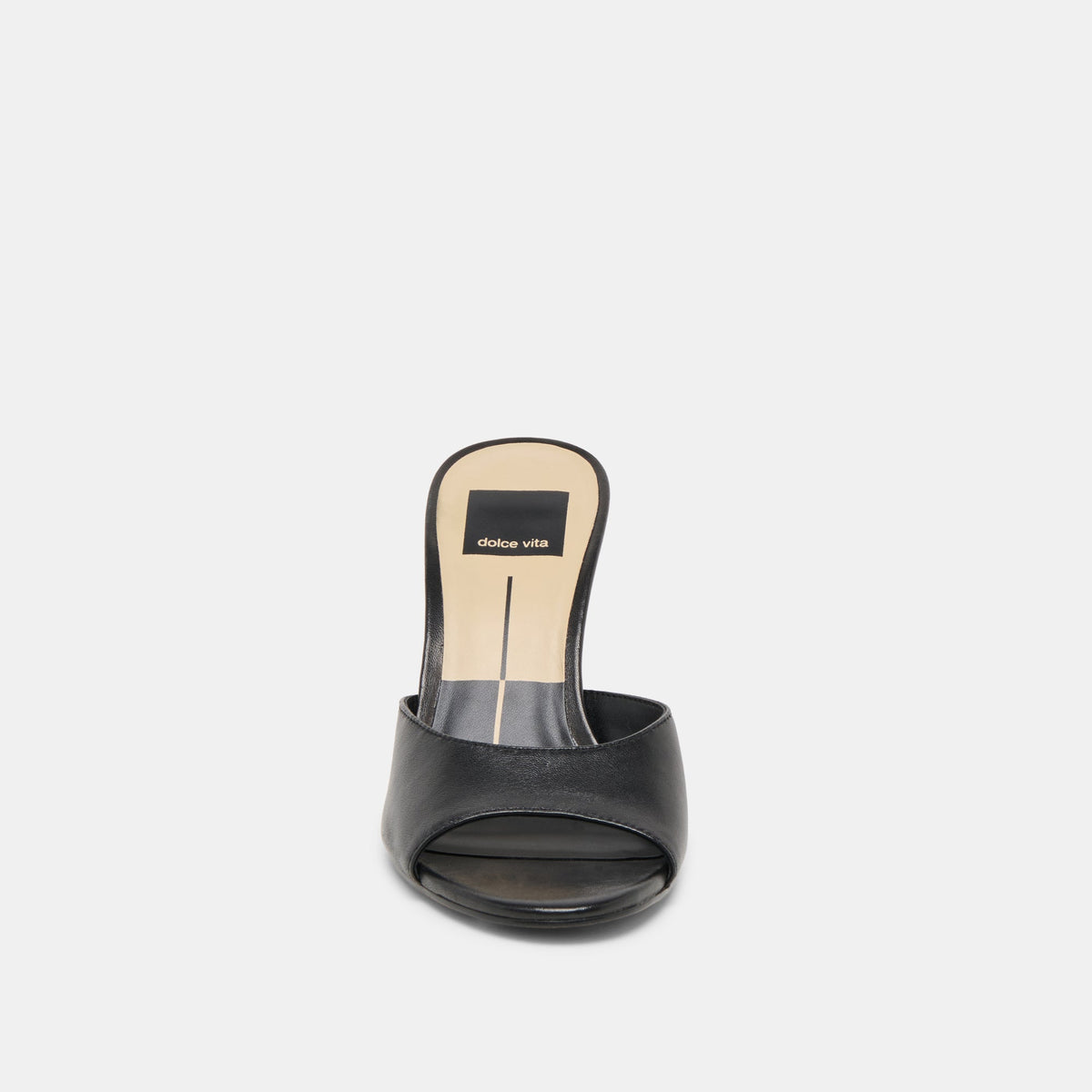 Dolce Vita SHOES ROSHA Black Leather Open-Toe Mule Heels