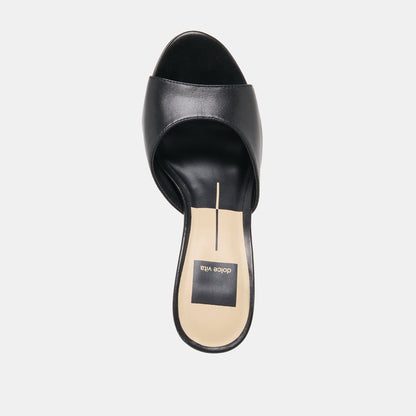 Dolce Vita SHOES ROSHA Black Leather Open-Toe Mule Heels