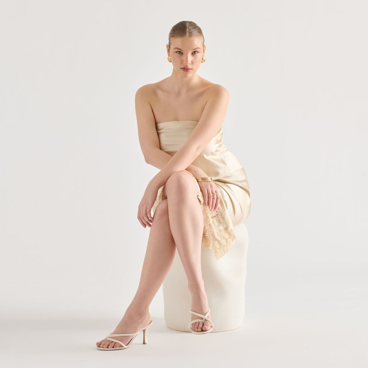 Dolce Vita SHOES Liano Pearl Off White Satin Heels