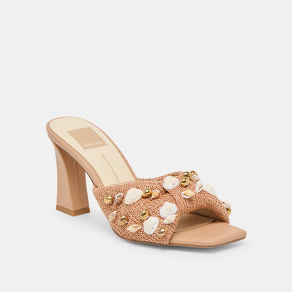 Dolce Vita SHOES Tylah Toffee Beaded Raffia Heels