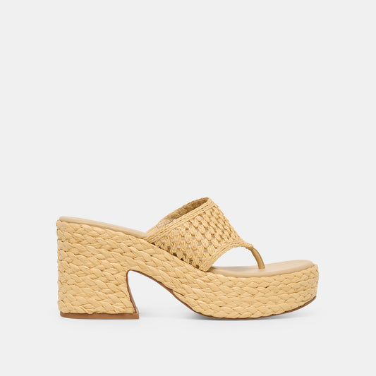Dolce Vita SHOES RIPPLE Lt Natural Raffia Platform Thong Block Heel