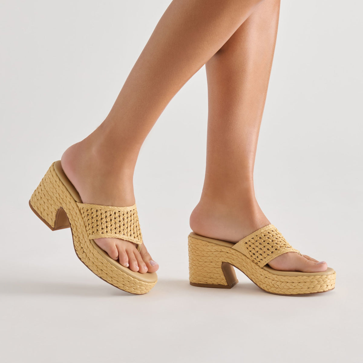 Dolce Vita SHOES RIPPLE Lt Natural Raffia Platform Thong Block Heel