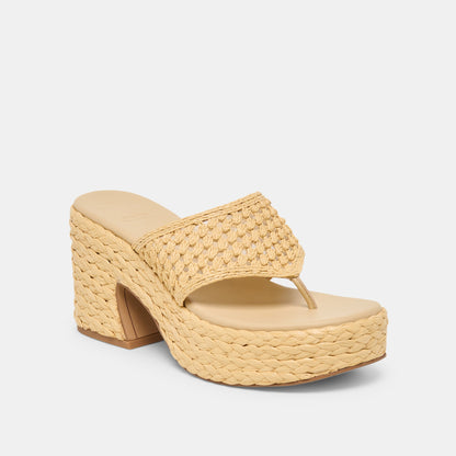 Dolce Vita SHOES RIPPLE Lt Natural Raffia Platform Thong Block Heel
