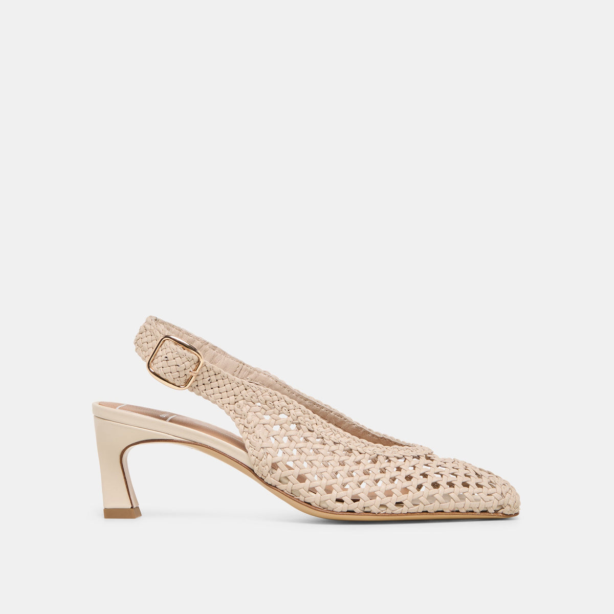 Dolce Vita SHOES REMLA Bone Woven Leather Peep-Toe Kitten Heel