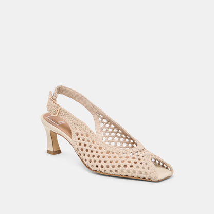 Dolce Vita SHOES REMLA Bone Woven Leather Peep-Toe Kitten Heel