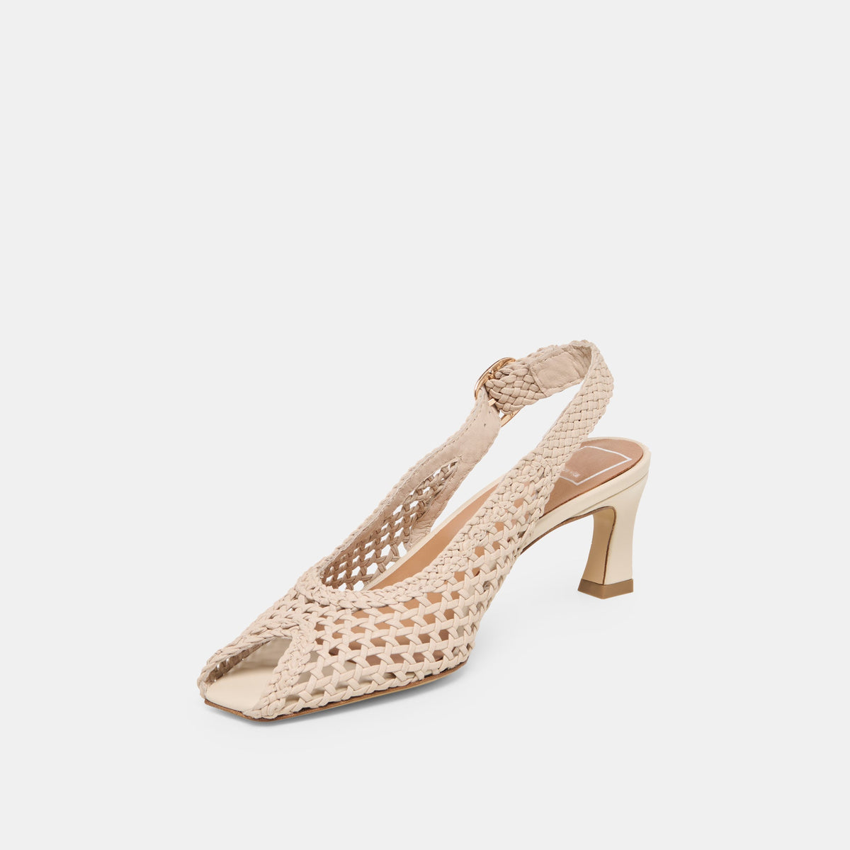 Dolce Vita SHOES REMLA Bone Woven Leather Peep-Toe Kitten Heel