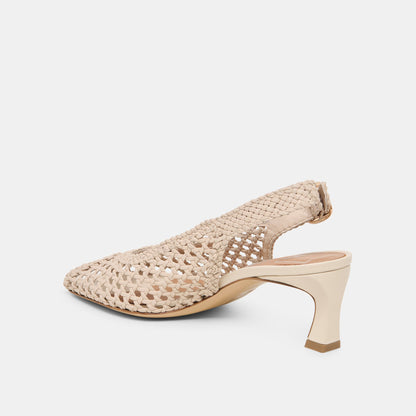 Dolce Vita SHOES REMLA Bone Woven Leather Peep-Toe Kitten Heel