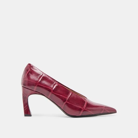 Dolce Vita SHOES Midge Burgundy Croco Embossed Leather Heels
