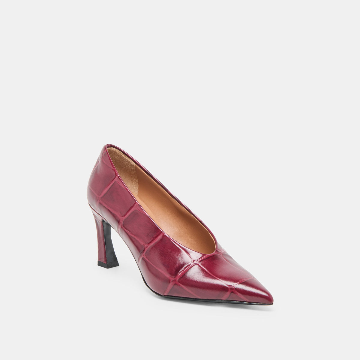 Dolce Vita SHOES Midge Burgundy Croco Embossed Leather Heels