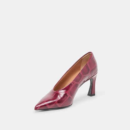 Dolce Vita SHOES Midge Burgundy Croco Embossed Leather Heels