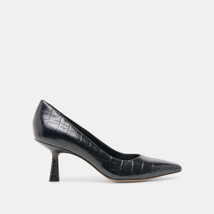 Dolce Vita SHOES Briona Noir Croco Embossed Leather Heels
