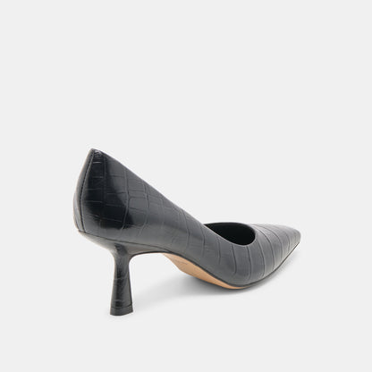 Dolce Vita SHOES Briona Noir Croco Embossed Leather Heels