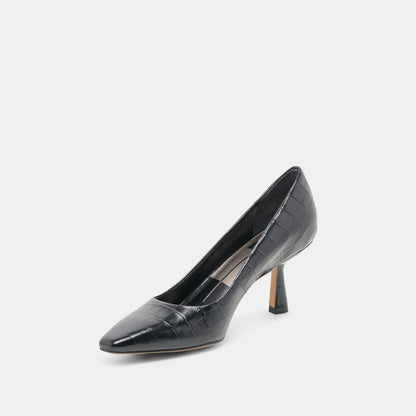 Dolce Vita SHOES Briona Noir Croco Embossed Leather Heels