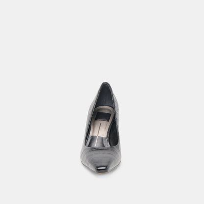 Dolce Vita SHOES Briona Noir Croco Embossed Leather Heels